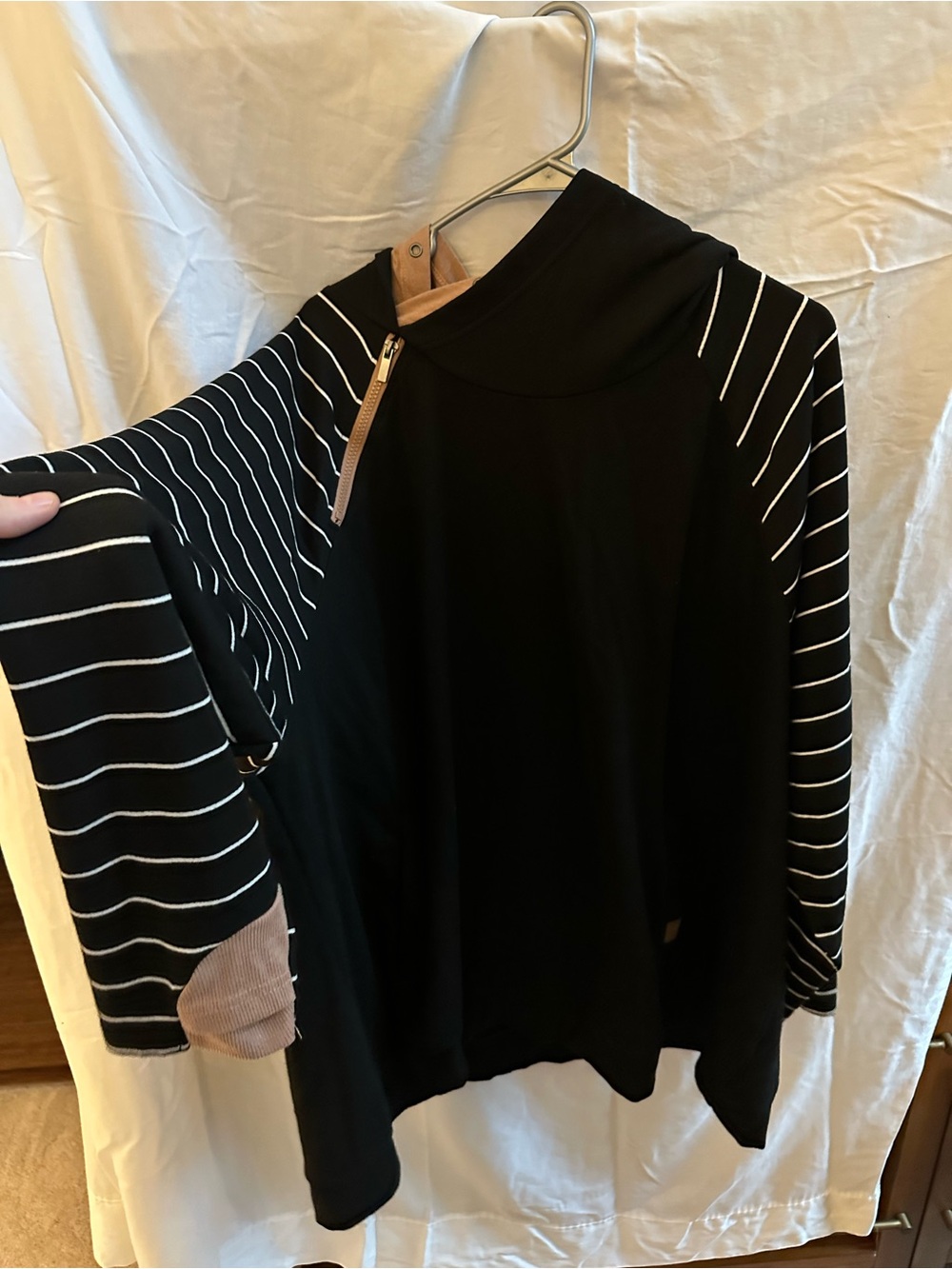 Maurices Black Pullover with Striped Sleeve Accents